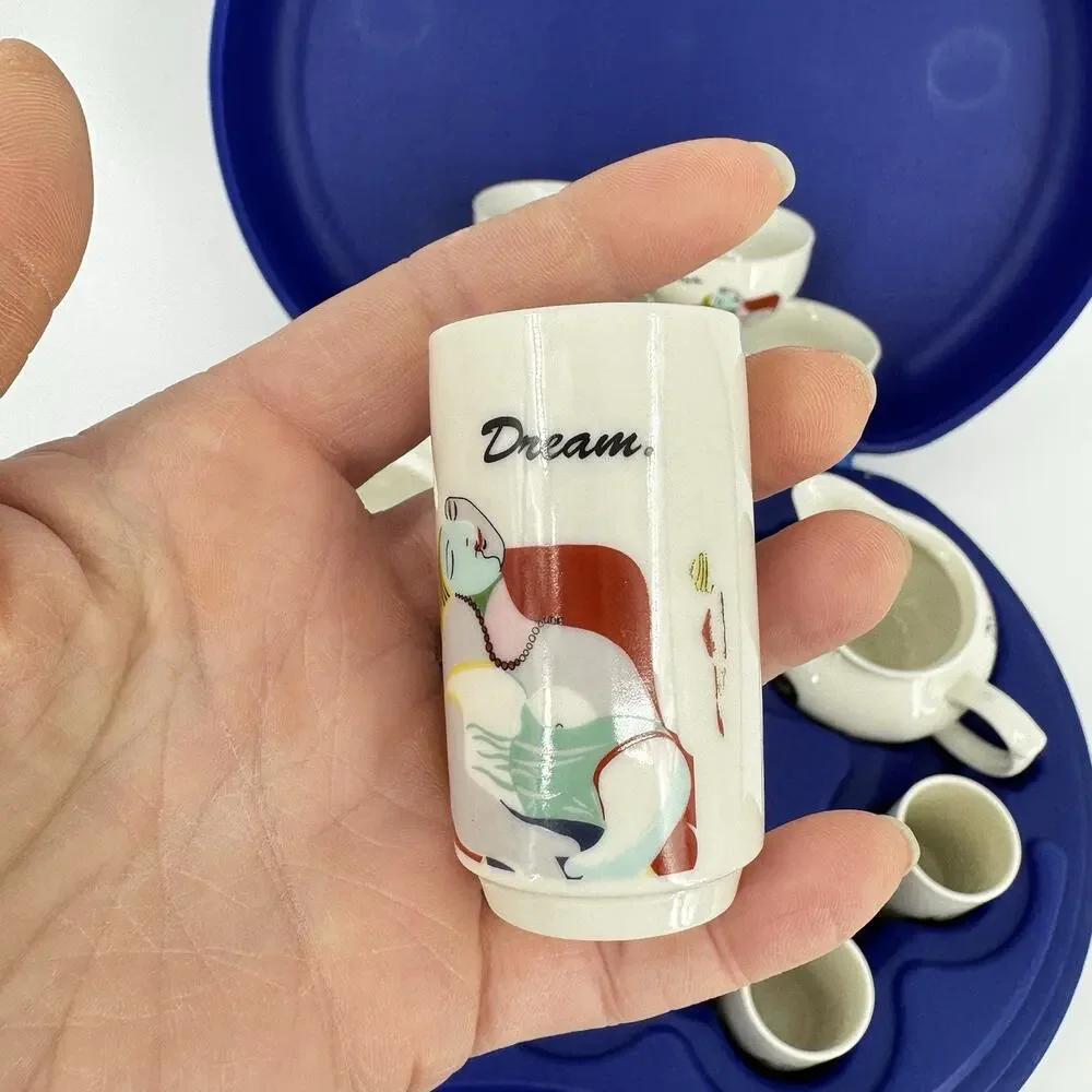 Picasso Art Collection Tea Set in Carry Case 14 Pieces Tea Pot Cups Creamer